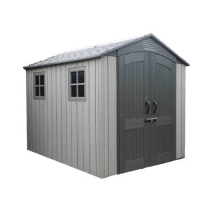 LIFETIME Garden Shed (Grey) Wide 214 cm x Deep 285 cm x High 227 cm Heavy Duty High-Density Polyethylene (HDPE) Rough Cut Grey