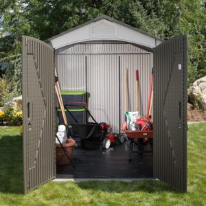 LIFETIME Garden Shed (Grey) Wide 214 cm x Deep 214 cm x High 229 cm Heavy Duty High-Density Polyethylene (HDPE) Rough Cut Grey