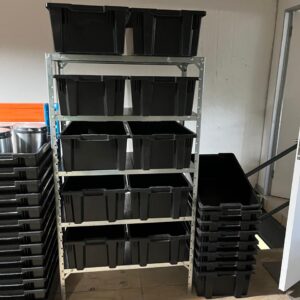 Tidy Storage 450mm Deep x 1500mm H x 900mm W 4 Tier Shelf Bay + 8 x Heavy Duty Open Tote Bins